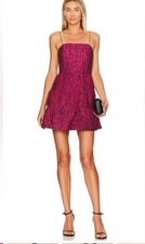 Alice + Olivia Jamila Jacquard Mini Dress Women 6 Pink Black Floral Tiered Tank