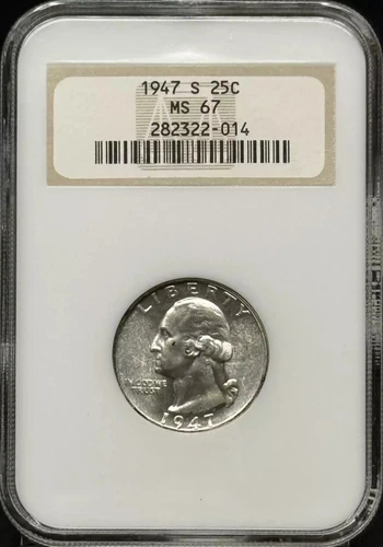 1947 S Quarter Dollars Silver Coinage NGC MS-67