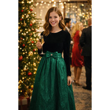 Vintage Jessica McClintock Black Velvet Green Raw Silk Gown w/ Tule Slip Size 4