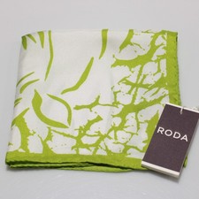 Roda NWT 100 Silk Pocket Square In Green  White Graphic Print