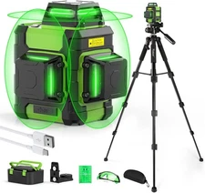 Huepar Laser Level 360° with Tall Tripod, Self Leveling Green Line 