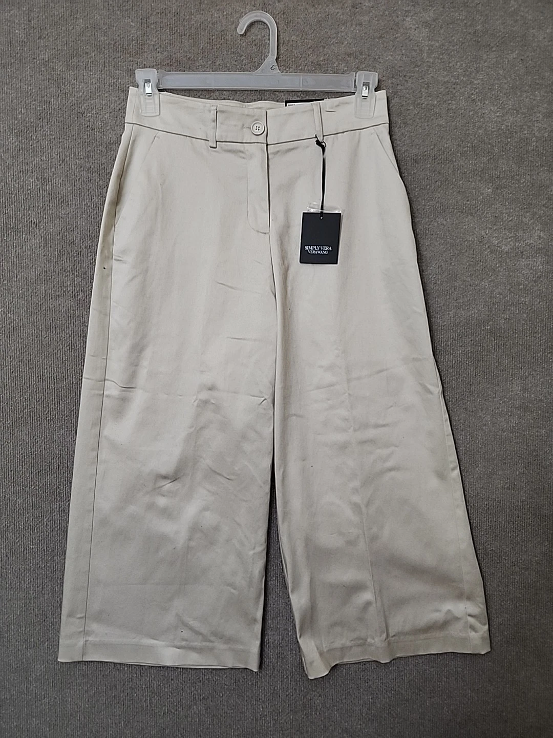 Simply Vera Wang Wide Leg Cropped Dress Pants Womens 6 Satin Ivory Stretch NEW
