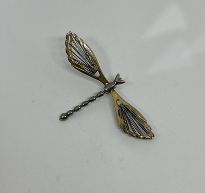 Large Filigree Two Tone Double Wing 3D Dragonfly 2.75'' Pendant