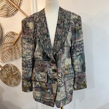 Vintage Dorothy Schoelen Art Print Rayon Blazer Eclecticcore Retro Jacket M