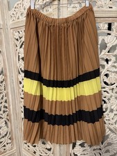 Anthropologie Maeve Women  s Pleated Midi Skirt Striped Brown Yellow Black M