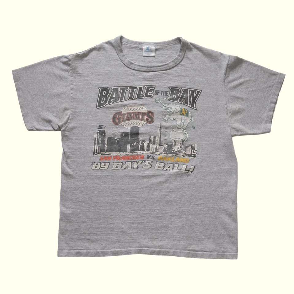 MLB STARTER DE COLECCIÓN BATTLE OF THE BAY GIANTS ATLETISMO EE. UU. SUDADERA HOMBRE TALLA L 1989 Foto 2 de 4
