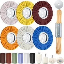 18PCS 8" Airway Buffing Wheel Kit, 5/8" Arbor Hole, Polishing Compound & Rake