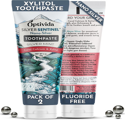 Optivida (2 Pack) Fluoride Free Colloidal Silver Infused Xylitol Toothpaste for