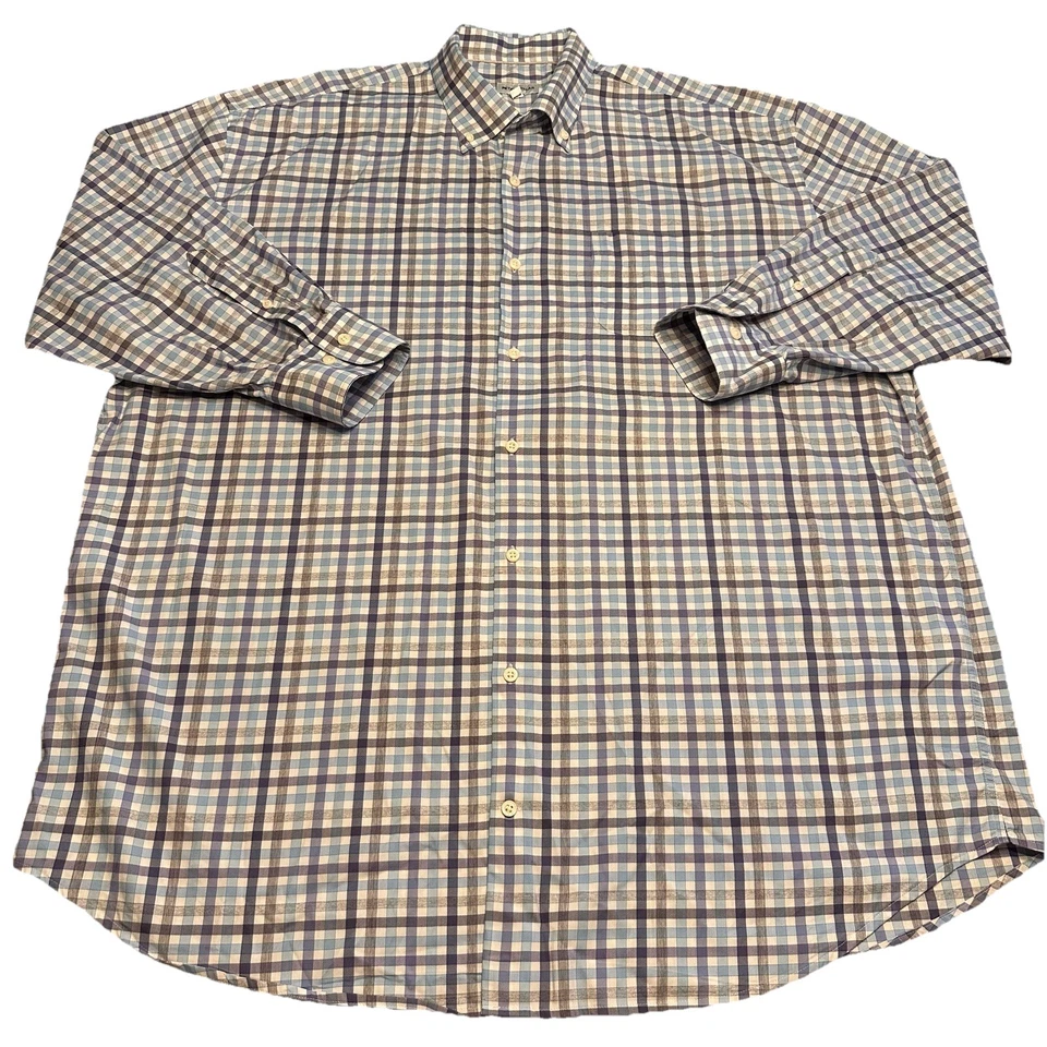 READ Peter Millar Blue & Purple Plaid Shirt Mens 2XLT TALL Long Sleeve Button Up - Изображение 2 из 4