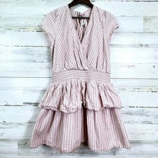 American Eagle Outfitters Beige Pink Stripe Smocked Waist Tiered Ruffle Dress XL