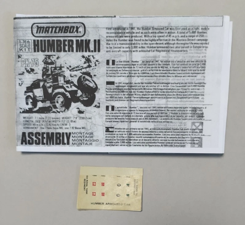 MATCHBOX  USATO 1:76 KIT MEZZO MILITARE HUMBER MK.II  WITH DIORAMA   40075 - Immagine 4 di 4