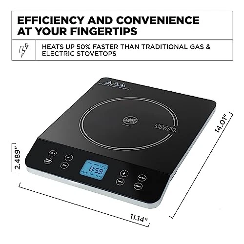 CRUX PORTABLE INDUCTION COOKTOP, PROGRAMMABLE SINGLE BURNER, 1800 WATT - BLACK - Image 3 of 3