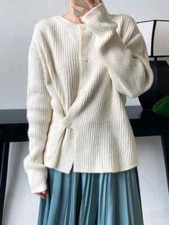 Cardigan En Maille Pour Femme Doux Beige Blanc Chaud 38047