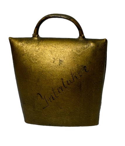 Vintage Brass Metal Cowbell Hand Painted Switzerland Alps Folk Style Signed - Picture 4 of 10