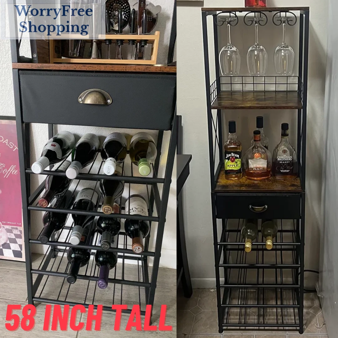 Vertical Tall Bar Storage Rack for Liquor Glasses 4 Tier Home Wine Cabinet