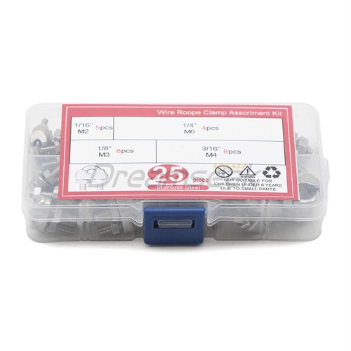 25Pcs Wire Rope Clamps Stainless Steel Rope Cable Clip Clamp Fastener Kit 4 Size - Picture 2 of 11