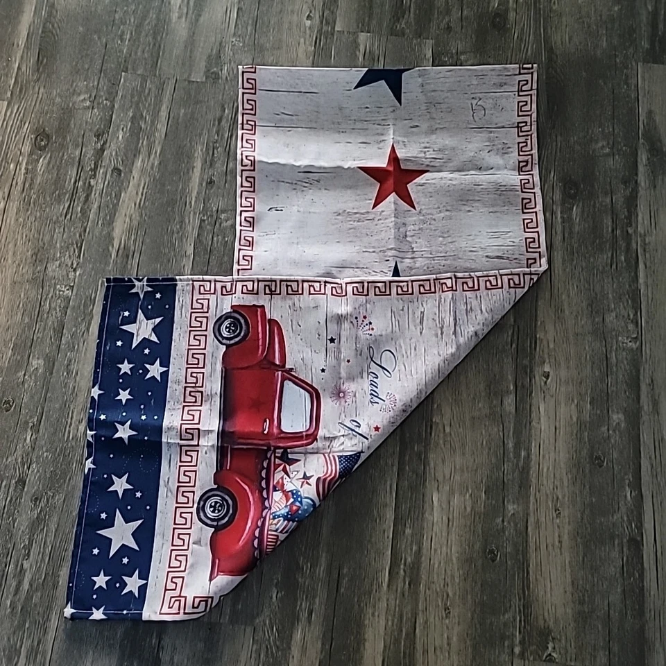 New 4th of July Table Runner Vinyl blend Farmhouse Red Truck 13" x 90" - Image 4 of 4