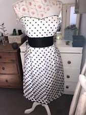 Vintage 50s Rockabilly Pin Up A Line Strapless Evening Prom Dress Polka Dot