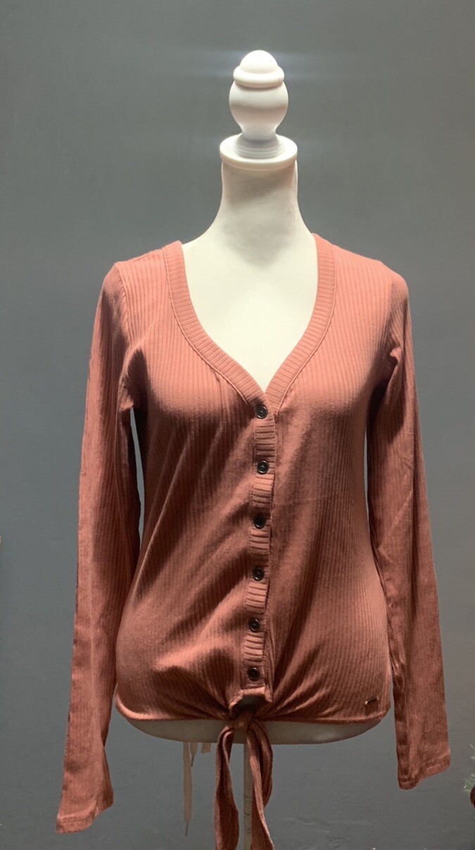 Hollister Women's Sz Medium Pink Long Sleeves Buttoned Ribbed Knit Top