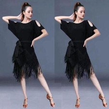 Latin Rumba Salsa Tassels Practice Dance Dress Samba Cha Cha Rhythm Off Shoulder