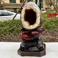 52.86lb Top Natural Uruguay Amethyst Geode Quartz Crystal Dinosaur Egg Decor+sta