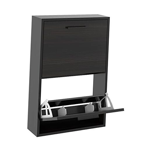Slim Wall-Mounted Shoe Cabinet Organizer in Obsidian Wood 6.3x15.7x29.5 Inches-image