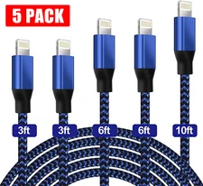 5 Pack Charging Cable Heavy Duty For iPhone 13 12 11 Plus Charger Charging Cord