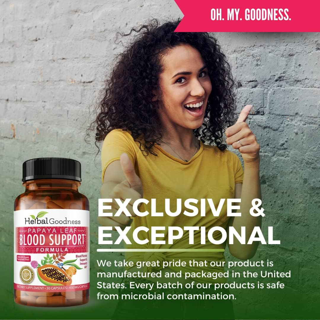 Papaya Leaf Capsules for Blood Support Platelet & Immune Health 30