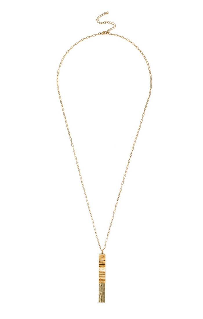 Brown Semi Precious Stone Bar Pendant and Long Chain Necklace for Women