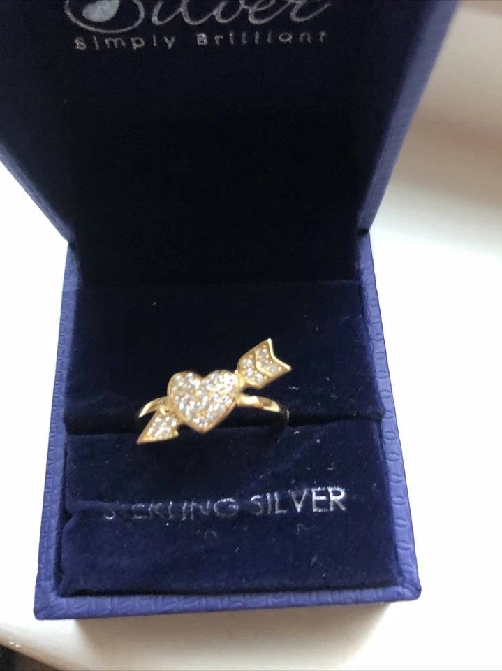 Cupid Arow Pave Cubic Zirconia Ring Size 7/ Boxed Gold Plated Over Sterling S - Image 3 of 4