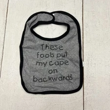 Rabbit Skins Heather Gray & Black "These Fools Put" Print Baby Bib One Size NEW