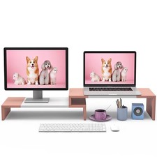 Dual Monitor Stand Adjustable Length 2 Shelf Riser Desktop Organizer Black
