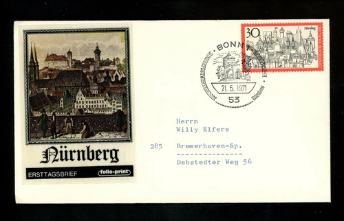 Postal History Germany FDC #1068 German town Nuremburg 1971