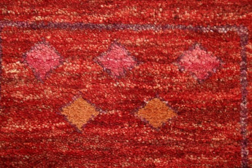 Red Geometric Gabbeh Oriental Rug 3x5 Hand-knotted Wool Decorative Carpet - Picture 7 of 17