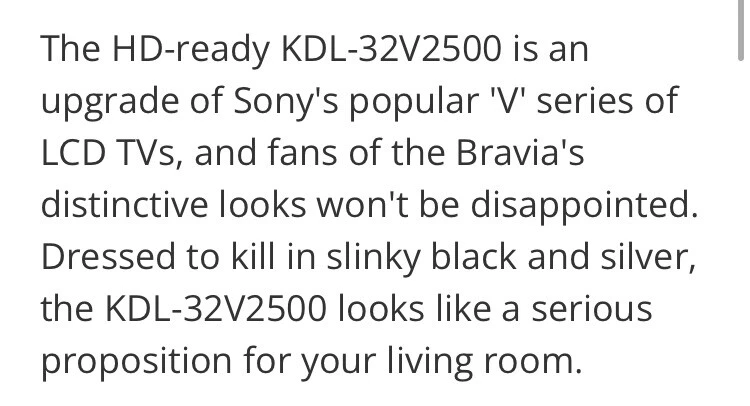 Sony Bravia KDL-32V2500 32” inch HD LCD HDMI TV Digital Television + Remote - Image 3 of 4