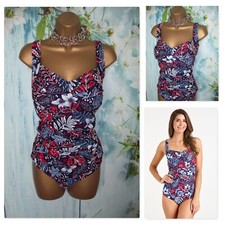 NEW Bonmarche Navy Floral Leaf Swimsuit Tummy Control Size 22 Adjustable Straps