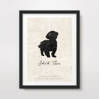 SHIH TZU HUND KUNSTDRUCK POSTER Rasse schwarze Silhouette Vintage Umriss Sepia A4 A3