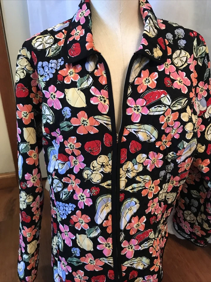 Requirements Woman’s Large Floral Fruit Colorful  Zip Jacket Lightly Quilted - Image 2 of 4