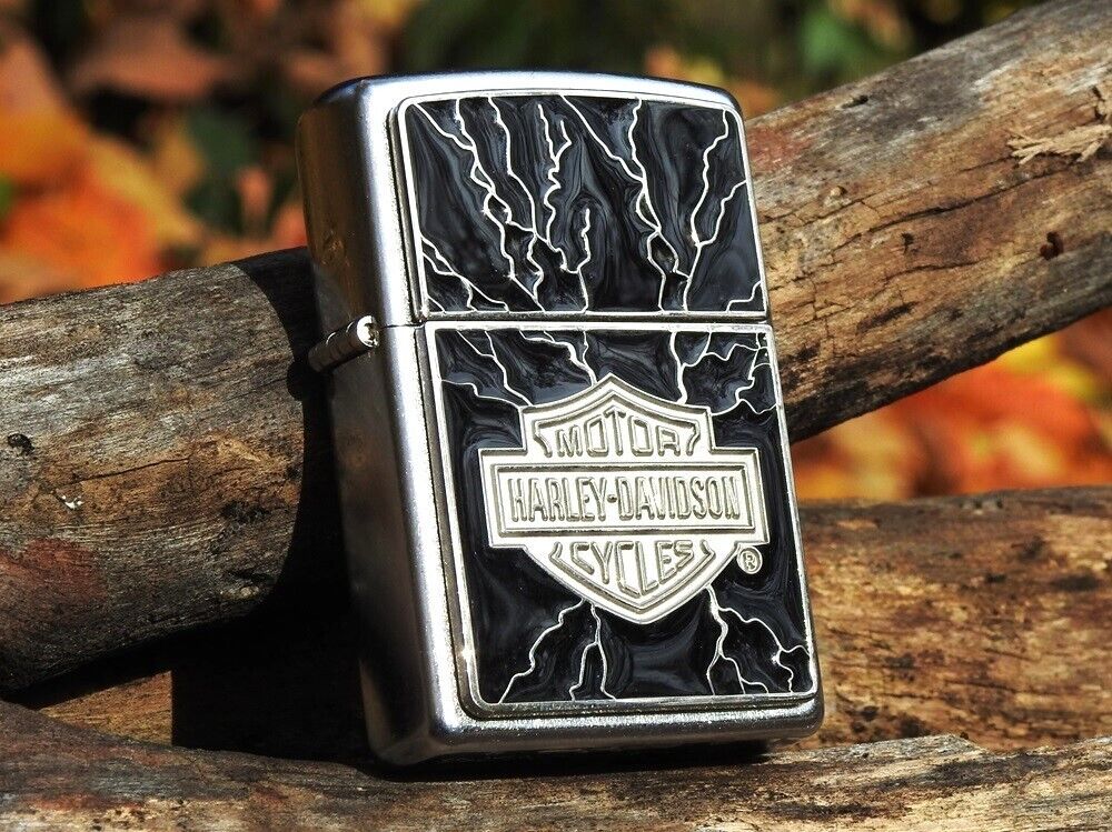 Zippo Lighter - Harley Davidson - H-D Lightning - Bar and Zippo Lighter - Harley Davidson - H-D Lightning - Bar and