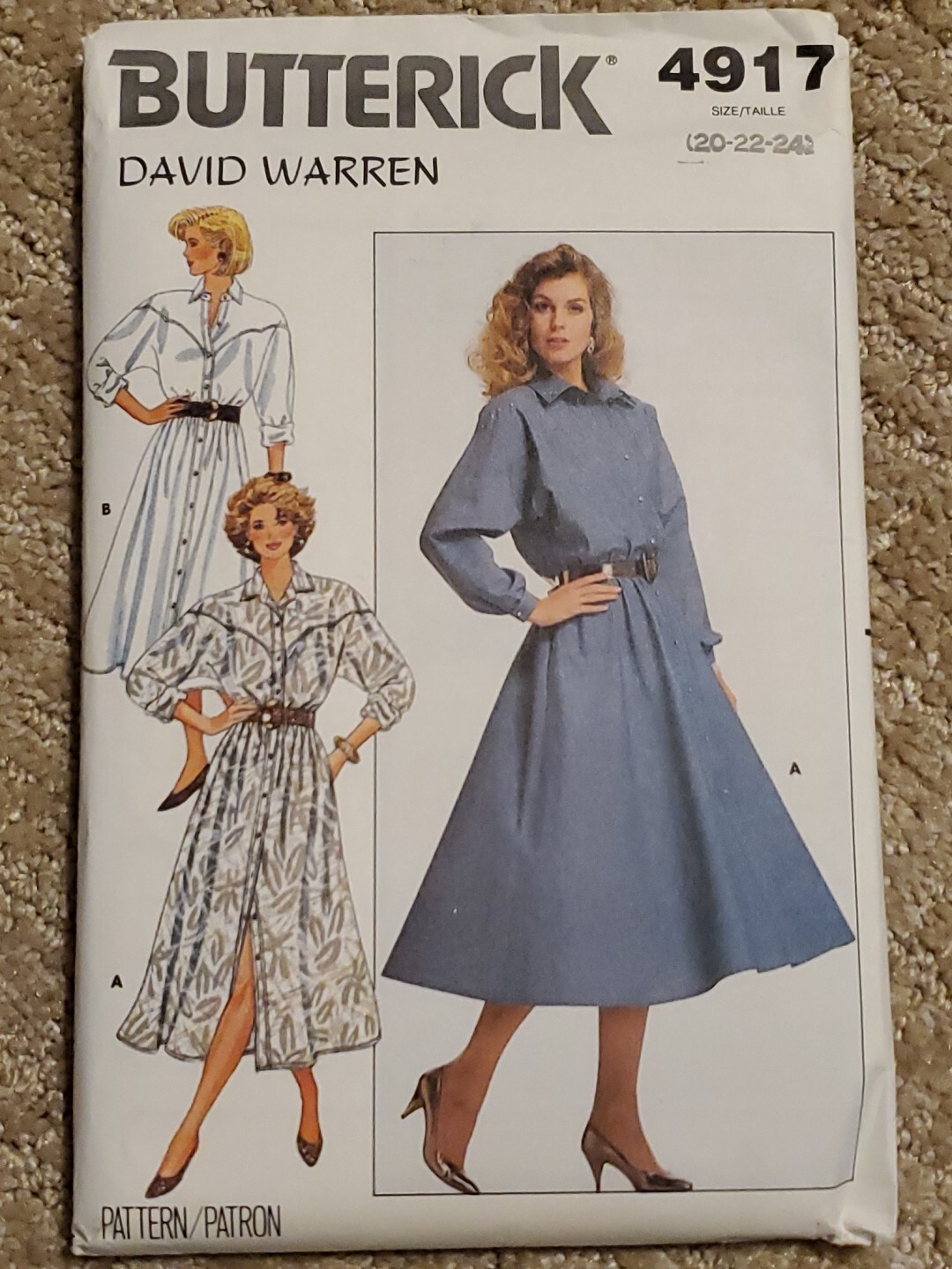 BUTTERICK Sewing Pattern 4917 Sz 20-22-24 Misses Dress David Warren FF ...