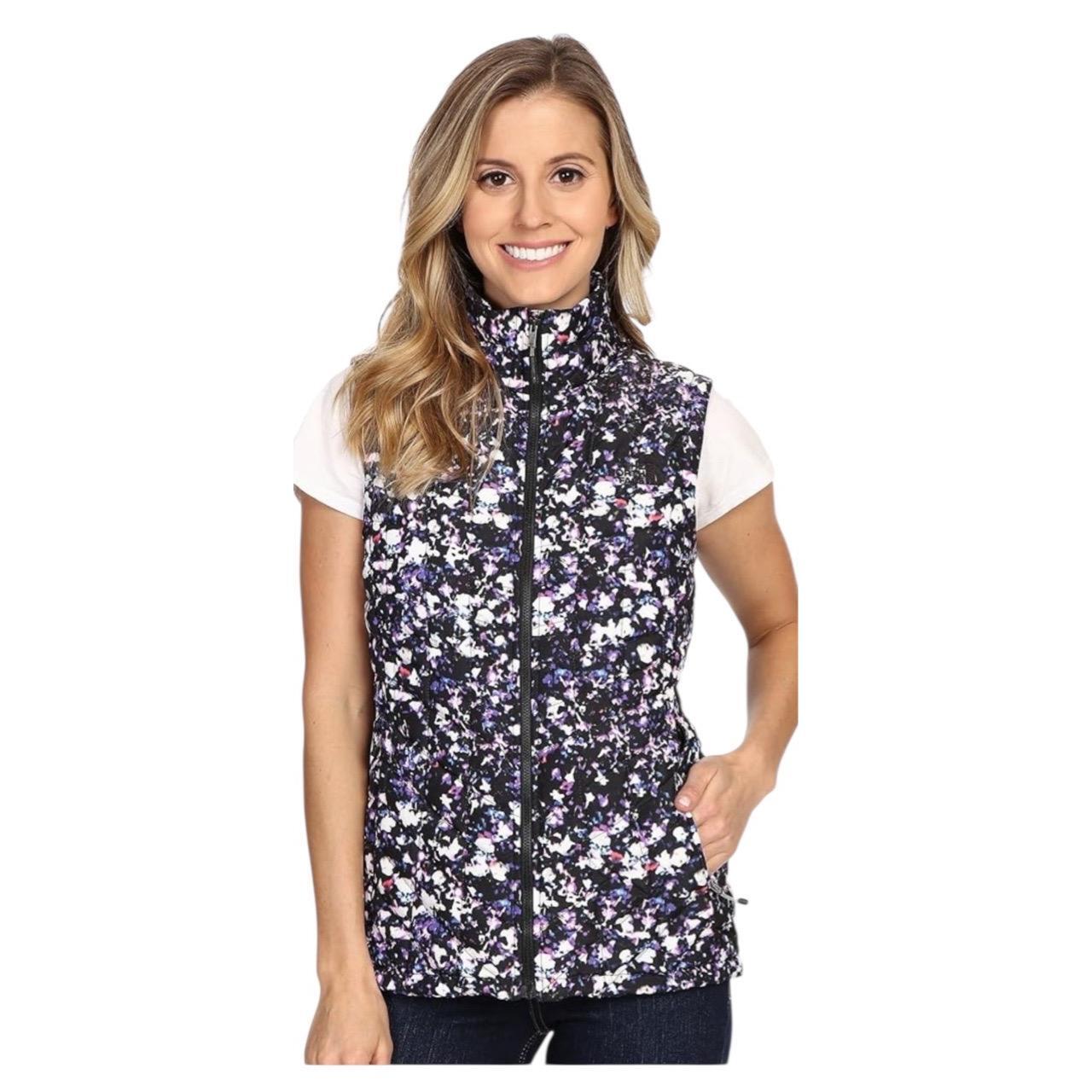 The North Face Womens Small Black Floral Puffer Vest High Neck Zip