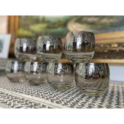 MCM Dorothy Thorpe Silver Fade Roly Poly Cocktail Glasses Vintage