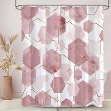 Modern Long Shower Curtain for Bathroom Pink Geometric Art Decor Waterproof B...
