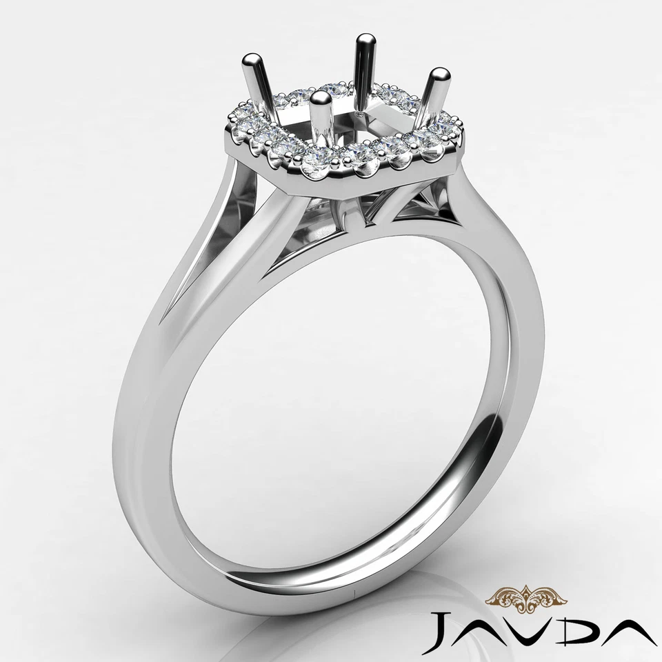 Asscher Semi Mount Diamond Engagement Halo Pave Set Ring 14k White Gold 0.2Ctw - Image 3 of 4
