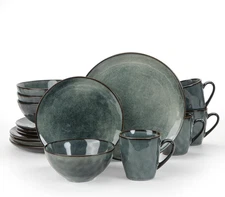 Ocean round Plates and Bowls Sets for Kitchen, 16-Piece Dinnerware Sets for 4, M