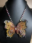 B3762 Betsey Johnson Statement Monarch Butterfly Pendant Necklace Rhinestone 18"