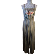 Xhilaration Boho-Resort Maxi Dress. Women's Med. Thin Strap, Olive Green/Embr.