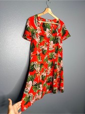 ASOS Red Floral Midi Dress with Pink & Green Tropical Print vacation Size 10