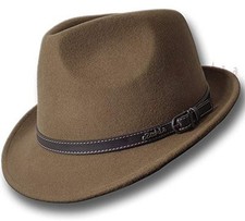 Oztrala Trilby Felt Hat Australian Wool Leather Band Fedora Fur Medium Brown