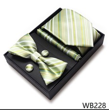 4pc Set Green Tie,Bow Tie,Hanky,Cufflinks Set Wedding Gentleman Party with Box